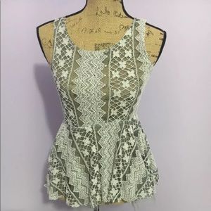 Gray Lace Sheer Top YA Los Angeles Sz S